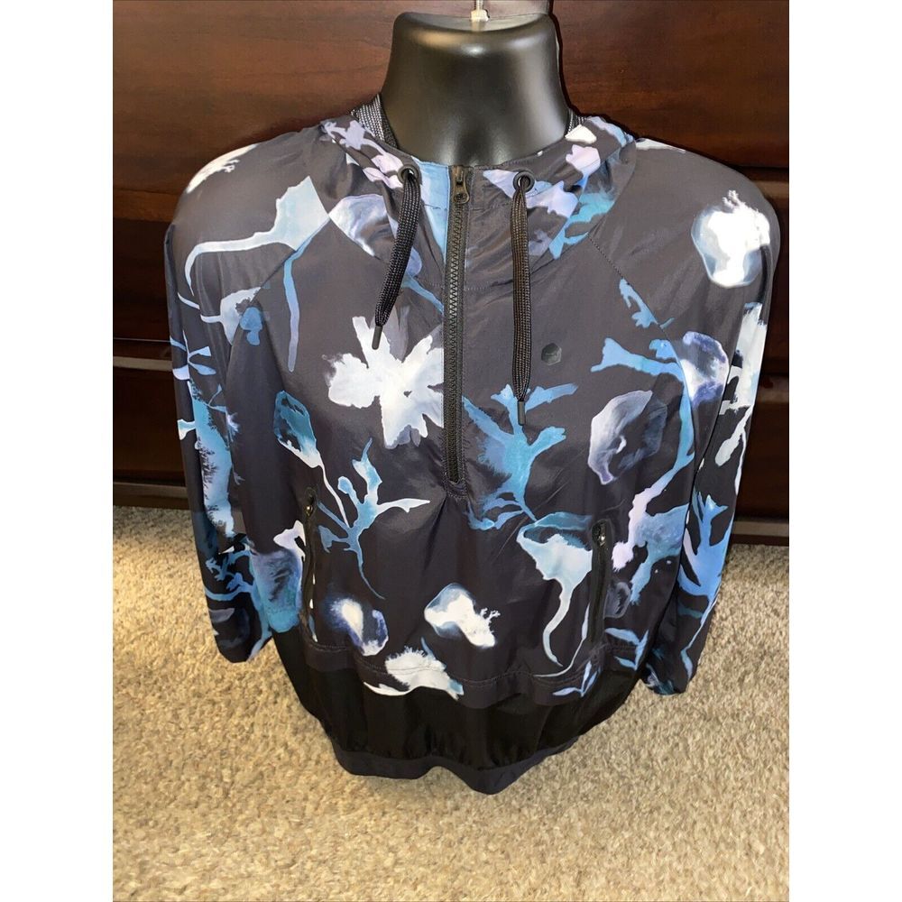 IVY Park Ink Cloud Floral Hooded Pullover Windbreaker Jacket Black Womens Sz M